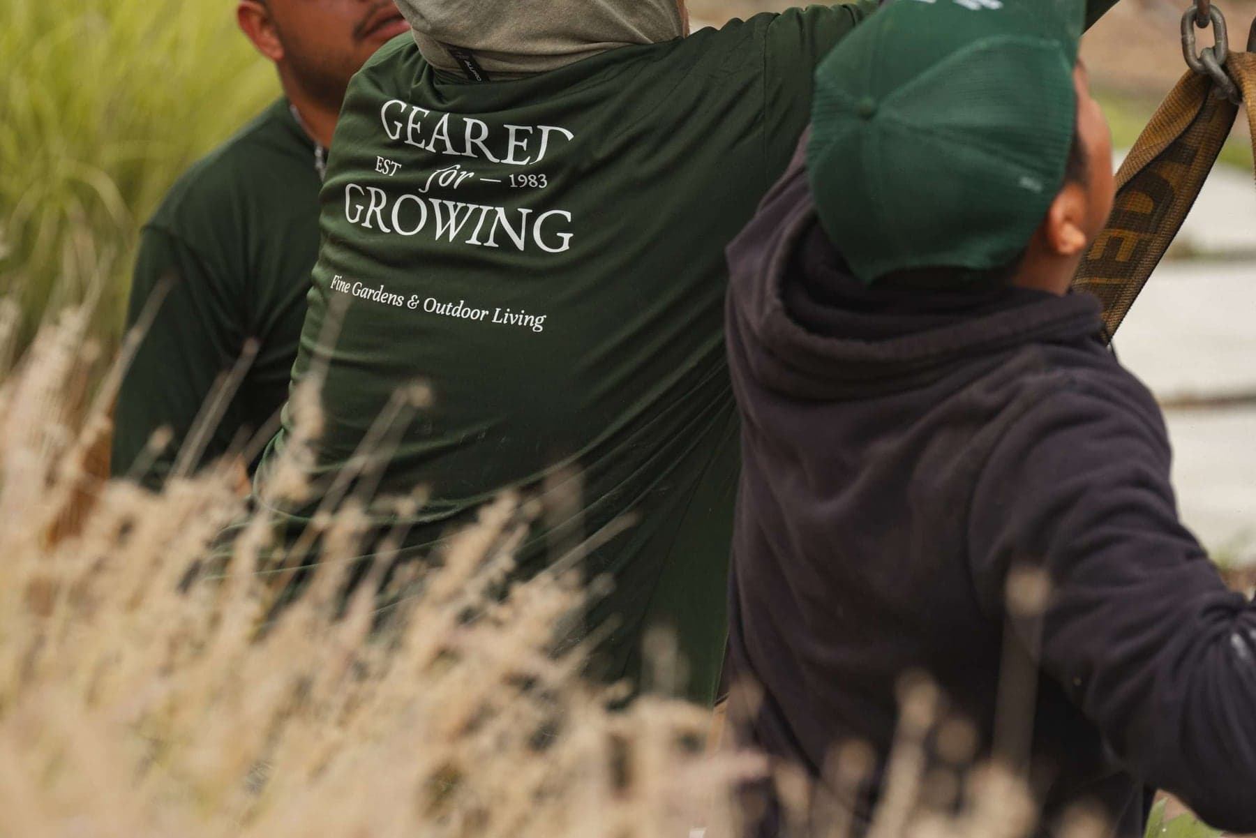 Geared for Growing crew members working together during a landscape installation