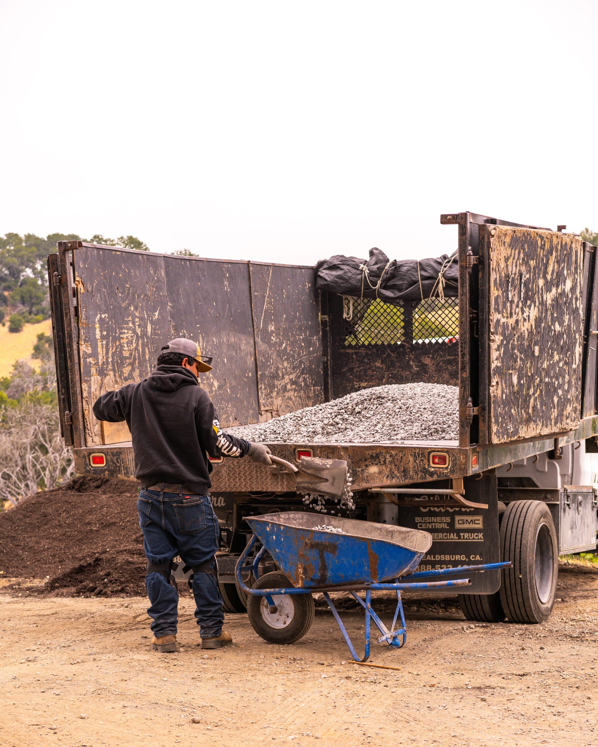 Landscape materials arriving at the project