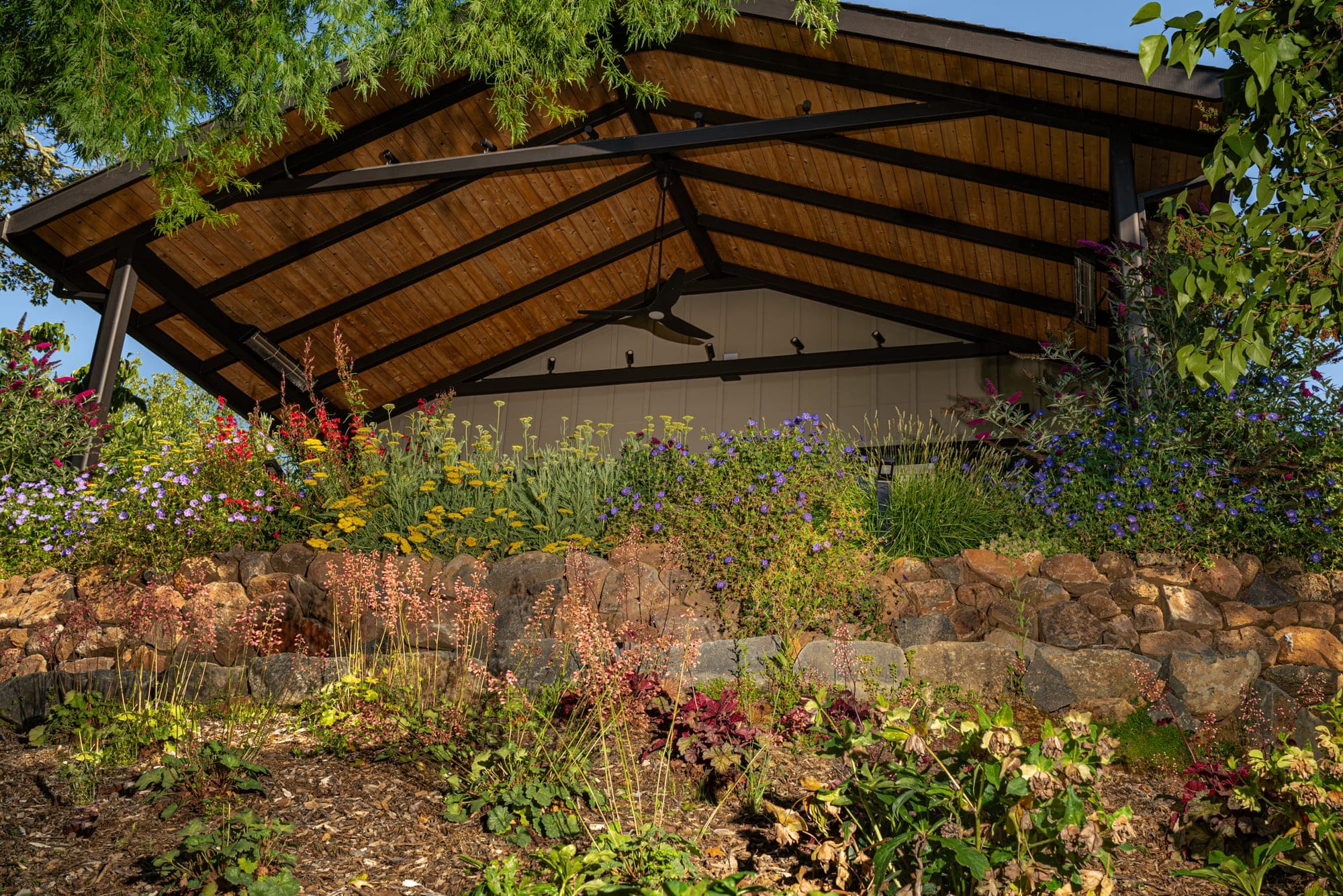 Terraced planting beside the Healdsburg home